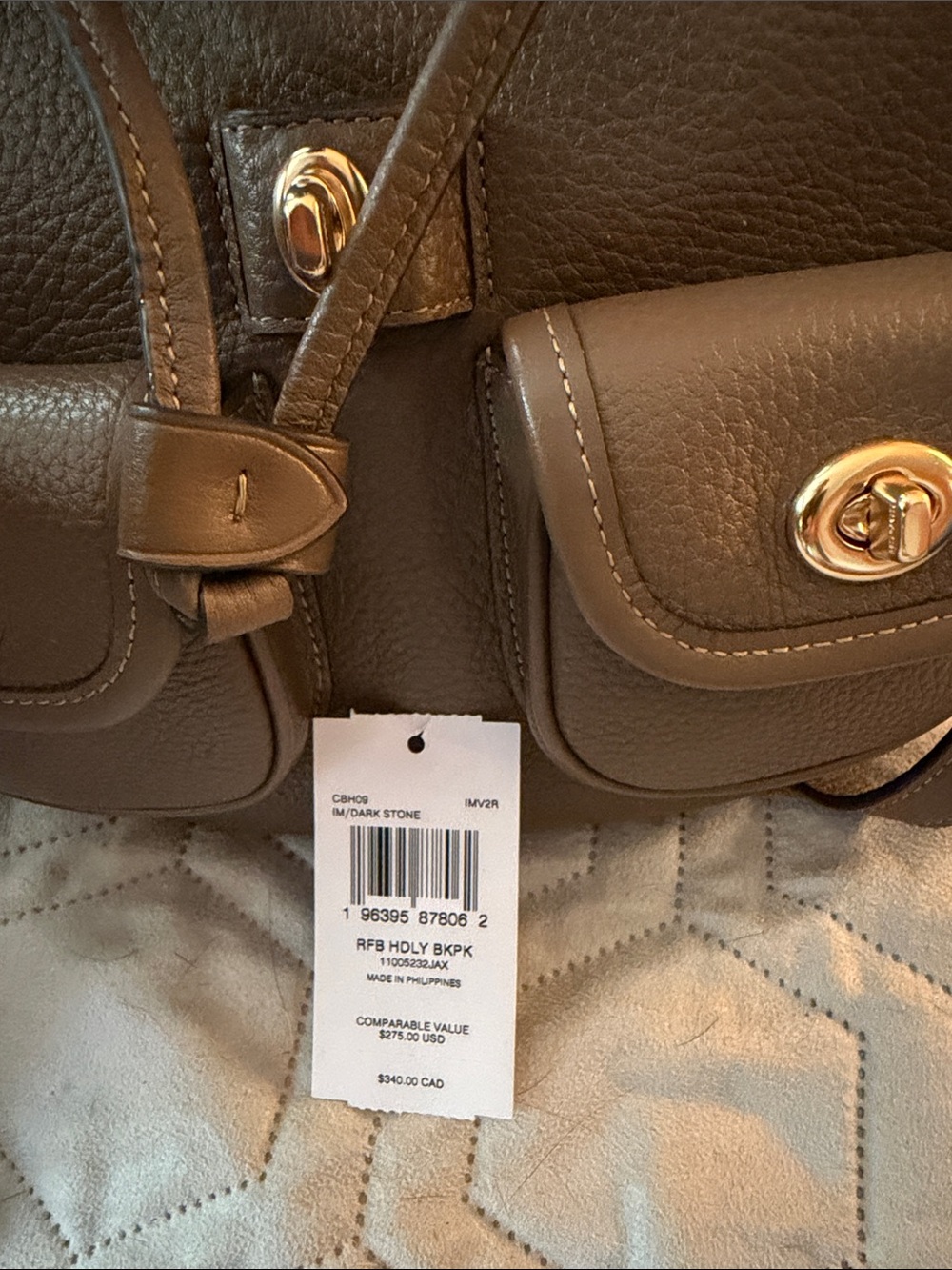 Coach Pebbled Leather Mini Backpack in Taupe with Gold Hardware - Picture 3 of 4